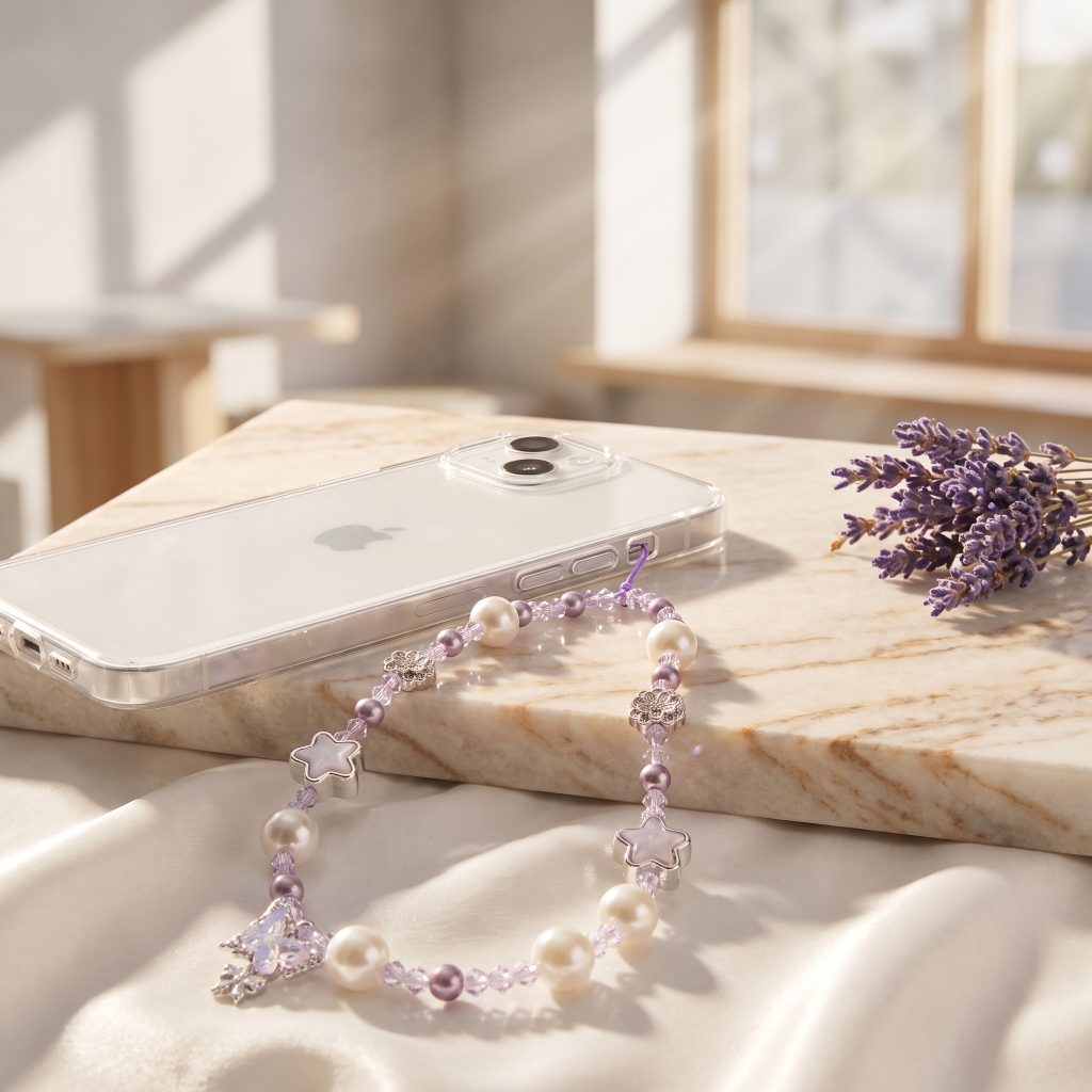 Handmade Pearl Mixed with Silver Plated Five-star Mother of Pearl Butterfly Phone Hanging Rope, Simulated Pearl Lotus Flower