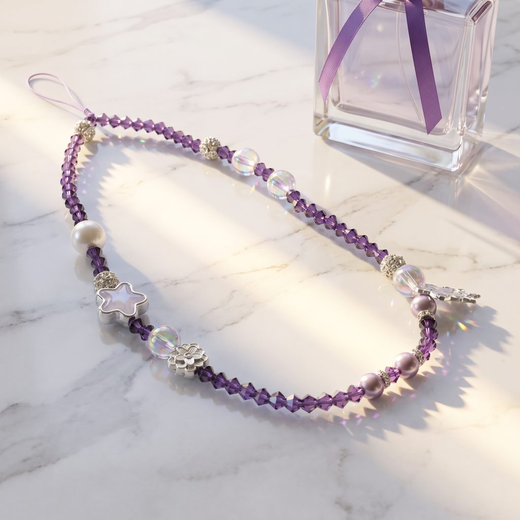 Handmade Blue Crystal Bead Mobile Phone Lanyard and Wristband，Crystal Transparent Iridescent Beads