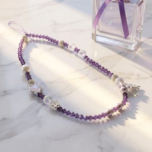Handmade Blue Crystal Bead Mobile Phone Lanyard and Wristband，Crystal Transparent Iridescent Beads